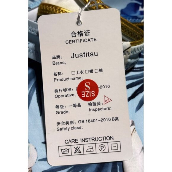 Floral Print One-Piece Swimsuit With Gold Trim & Mesh Detail Blue & White Small - Picture 5 of 6